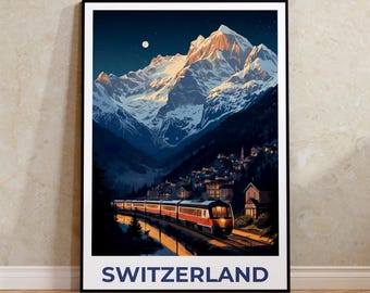 スイス旅行プリント、インターラーケンポスター、スイスアート、スイスイラスト、風景ポスター、スイス列車、ホームデコレーション、誕生日プレゼント