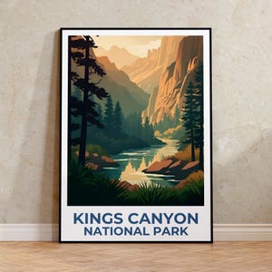Kings Canyon Reise Poster, Kalifornien Druck, Wald Kunst, Berg Illustration, Landschaft Poster, Wohnkultur, Geburtstagsgeschenk