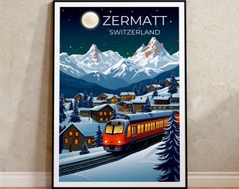 Zermatt Travel Poster, Switzerland Wall Art, Switzerland Print, Zermatt Poster, Snow Poster, City Poster, Zermatt poster