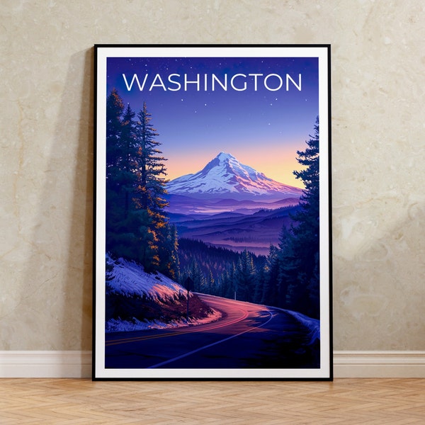 Washington Travel Poster, Washington State Wall Art, Washington State Print, Washington Poster, Mount Hood Poster, Nature Poster