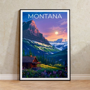 Póster de Montana, Impresión de Montana, Póster de montaña, Impresión de montaña, Póster de viaje de Montana, Póster de cabaña de troncos, Arte de Montana