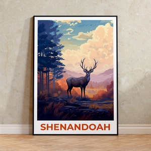 Shenandoah Reiseposter, Hirsch Wandkunst, Hirsch Druck, Shenandoah Poster, Hirsch Poster, Wald Poster, Shenandoah Kunst