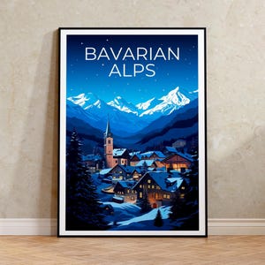 Bavarian Alps Travel Print Germany Poster European Town Wall Art Germany Illustration Bavarian Alps Poster Home Decor Birthday Gift