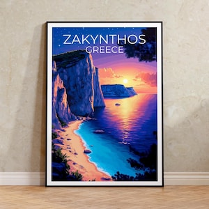 Zakynthos Poster, Greece Travel Print, Navagio Beach Art, Greek Islands Illustration, Scenic Wall Art, Home Decor, Birthday Gift