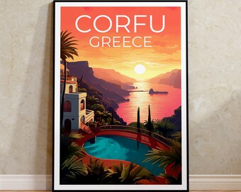 Corfu Travel Poster, Greece Wall Art, Greece Print, Corfu Poster, Greece Poster, Europe Poster, Corfu Print