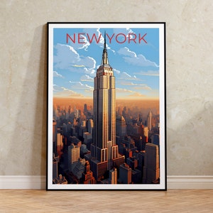 Póster de viaje de Nueva York, arte mural de Nueva York, impresión de Nueva York, póster de Nueva York, póster del Empire State Building, póster de la ciudad