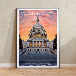 Washington DC Travel Poster, Capitol Building Wall Art, Capitol Building Print, Washington DC Poster, City Poster