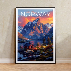Plakat podróżniczy z Norwegii, zimowa sztuka ścienna, wydruk europejski, plakat z Norwegii, plakat z Europy, plakat przyrodniczy, wydruk z Norwegii