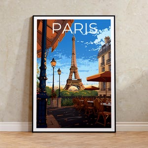 Póster de viaje de París, arte mural de Francia, impresión de Francia, póster de París, póster de la Torre Eiffel, póster de la ciudad, póster de un café francés