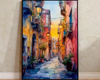 Naples Italy Watercolor Poster, Southern Italy Print, Italian Summer Art