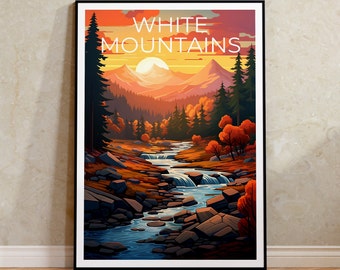 Poster delle White Mountains, stampa delle White Mountains, arte del New Hampshire, stampa del New Hampshire, poster di viaggio delle White Mountains, poster di montagna