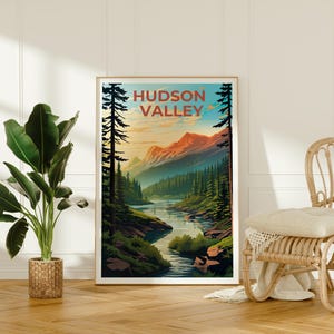 Reseposter från New York, tryck från Hudson Valley, väggkonst i skogen, illustration från New York, landskapsaffisch, heminredning, födelsedagspresent bild 7