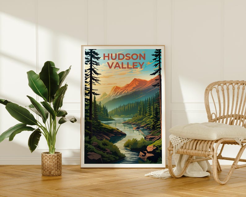 Reseposter från New York, tryck från Hudson Valley, väggkonst i skogen, illustration från New York, landskapsaffisch, heminredning, födelsedagspresent bild 7