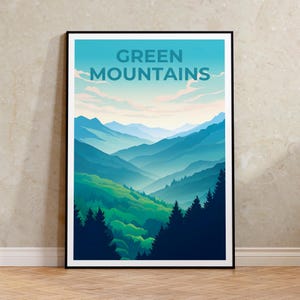 Vermont Reise Poster, Grüne Berge Druck, Vermont Wandkunst, Wald Illustration, Berg Poster, Wohnkultur, Geburtstagsgeschenk