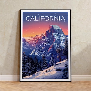 California Travel Print, Yosemite Travel Poster, Half Dome Wall Art, Mountain Illustration, National Park Print, Home Decor, Birthday Gift