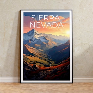 Siera Nevada Reiseplakat, Bergwandkunst, Bergdruck, Sierra Nevada Plakat, Bergplakat, Naturplakat, Sierra Nevada Kunst