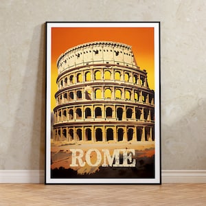 Póster de viaje de Roma, arte mural de Italia, impresión de Italia, póster de Roma, póster del Coliseo, póster de Europa, arte de Roma, arte de Italia, póster retro de Roma