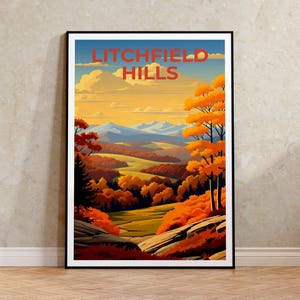 Poster turistico di Litchfield Hills, stampa del Connecticut, decorazione murale della foresta, poster del Connecticut, arredamento per la casa, regalo di compleanno