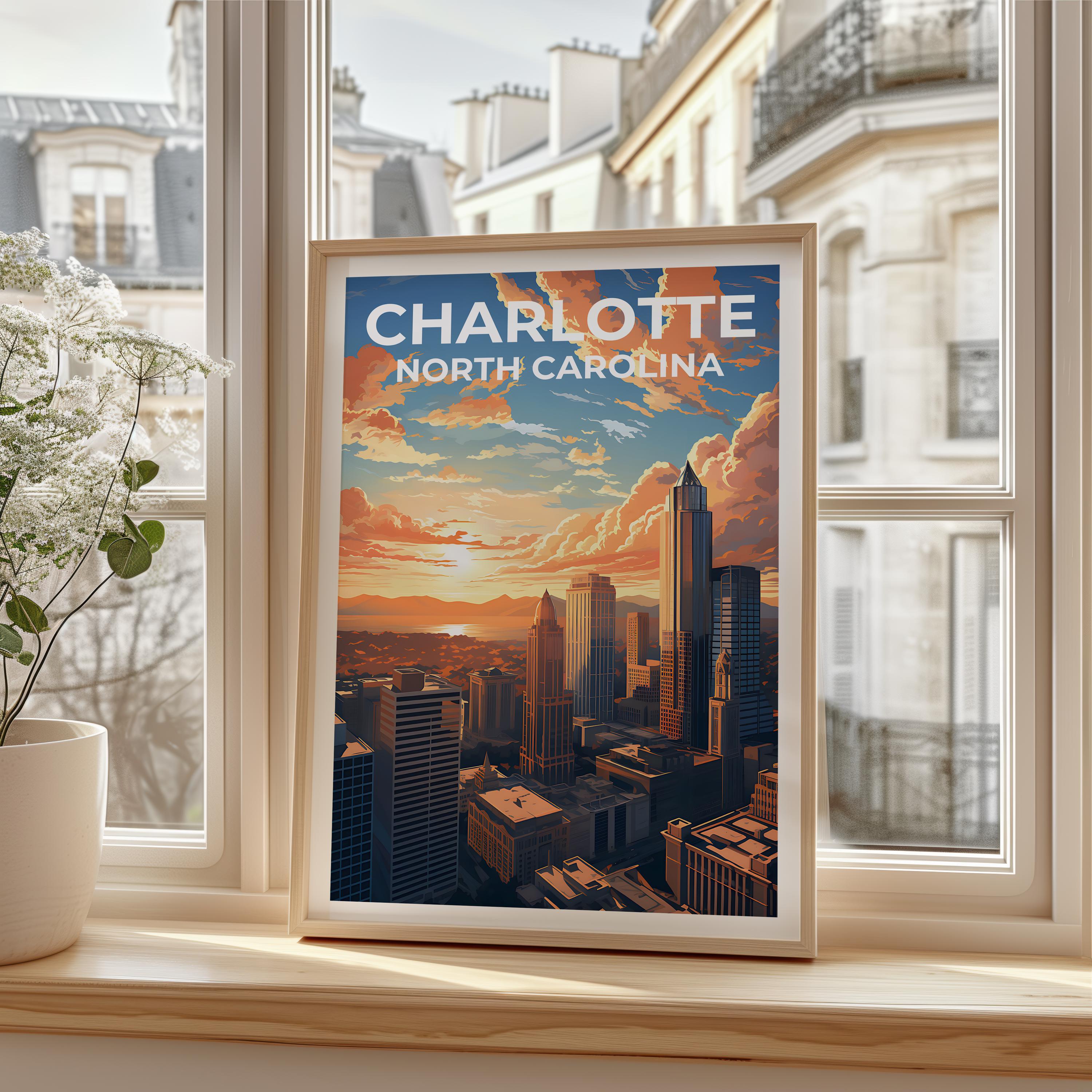 Charlotte Travel Poster, North Carolina Art, North Carolina Print