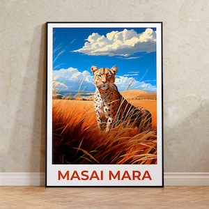 Póster de viaje de Masái Mara, arte mural de Kenia, impresión de Kenia, póster de Masái Mara, póster de África, póster de safari, arte de Masái Mara