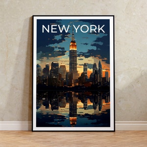 Póster de viaje de Nueva York, arte mural de Nueva York, impresión de Nueva York, póster de Nueva York, póster del Empire State Building, póster de la ciudad