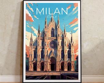 Milan Travel Poster, Italy Wall Art, Milan Cathedral Print, Milan Poster, Duomo Poster, City Poster