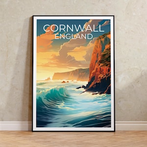 Cornwall Coast Travel Poster: England Cliffs Art Print