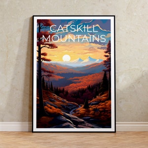 Poster di viaggio Catskills, arte murale sui monti Catskill, stampa sui monti Catskill, poster Catskills, poster di New York, poster di montagna
