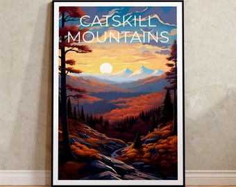 Póster de viaje de Catskills, Arte mural de las montañas Catskill, Lámina de las montañas Catskill, Póster de Catskills, Póster de Nueva York, Póster de montaña