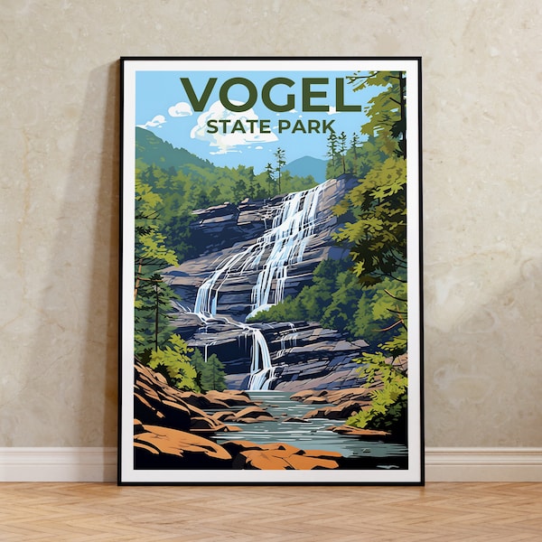 Vogel State Park Travel Poster, Georgia Wall Art, Georgia Print, Vogel State Park Poster, Waterfall Poster, Nature Poster, Vogel Art