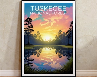 Tuskegee National Forest Poster, Alabama Pine Woods Print, Southern Nature Art