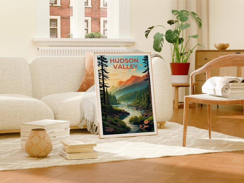 Reseposter från New York, tryck från Hudson Valley, väggkonst i skogen, illustration från New York, landskapsaffisch, heminredning, födelsedagspresent bild 3
