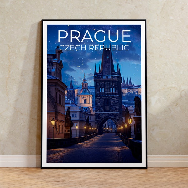 Affiche de voyage à Prague, art mural tchèque, impression tchèque, affiche de Prague, affiche tchèque, affiche du pont Charles, art de Prague