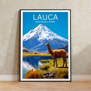 Lauca Travel Poster, Chile Wall Art, Chile Print, Lauca Poster, Llama Poster, South America Poster, Nature Poster