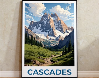 Poster Kaskaden, Kaskaden Druck, Poster Berg, Kaskadenkette Druck, Kaskaden Reiseplakat, Bergkunst, Kaskaden Kunst