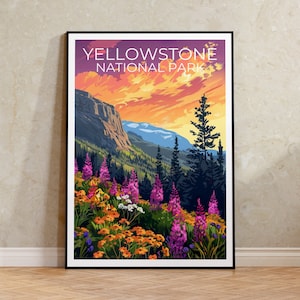 Póster del Parque Nacional de Yellowstone, Impresión de Yellowstone, Póster de Wyoming, Impresión de Wyoming, Póster de viaje de Yellowstone, Arte de Wyoming