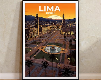 Lima Travel Poster, Peru Wall Art, Peru Print, Lima Poster, Plaza de Armas Poster, City Poster