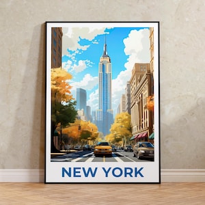 Póster de Nueva York, Impresión de viaje a Nueva York, Póster de la ciudad de Nueva York, Ilustración de Manhattan, Póster del Empire State, Decoración del hogar, Regalo de cumpleaños