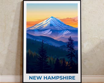 New Hampshire Travel Print, Mount Washington Poster, Forest Wall Art, New Hampshire Poster, Home Decor, Birthday Gift