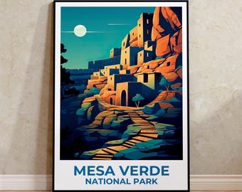 Póster del Parque Nacional Mesa Verde: Viviendas en los acantilados de Colorado (Impresión de viaje)