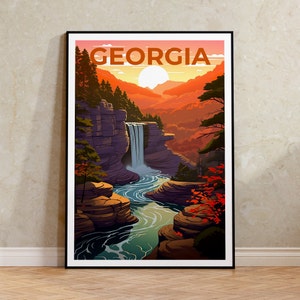 Georgia Travel Poster, Forest Wall Art, Forest Print, Georgia Poster, Waterfall Poster, Georgia Print, Georgia Art