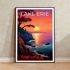 Lake Erie Travel Poster, Great Lakes Wall Art, Great Lakes Print, Lake Erie Poster, Lake Erie Print