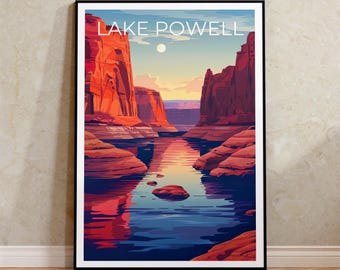 Lake Powell Travel Print, Utah Poster, Arizona Wall Art, Lake Powell Poster, Home Decor, Birthday Gift