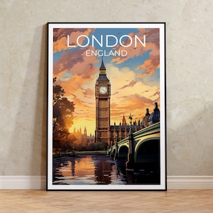 Póster de viaje de Londres, arte mural de Inglaterra, impresión de Inglaterra, póster de Londres, póster de Inglaterra, póster del Big Ben, arte de Londres