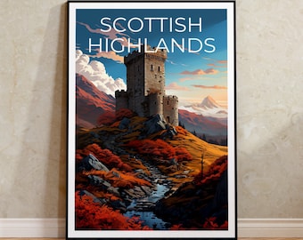 Scottish Highlands Travel Poster, Scotland Wall Art, Scotland Print, Scottish Highlands Poster, Scotland Poster, Scottish Castle Poster