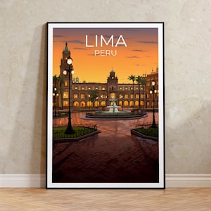 Lima Travel Poster, Peru Wall Art, Peru Print, Lima Poster, Plaza de Armas Poster, City Poster, Lima Illustration