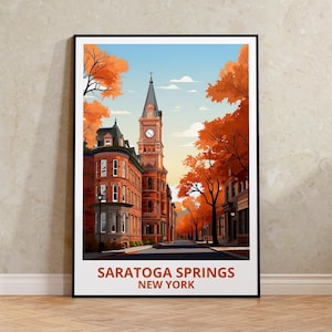 Saratoga Springs Travel Print New York Poster Charming City Wall Art New York Illustration Saratoga Springs Poster Home Decor Birthday Gift