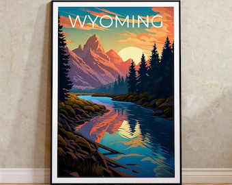 Wyoming Travel Poster, Mountains Wall Art, Mountains Print, Wyoming Poster, Mountains Poster, Wilderness Poster, Wyoming Art