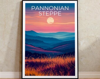 Póster de viaje a la estepa panónica, Hungría