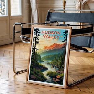 Reseposter från New York, tryck från Hudson Valley, väggkonst i skogen, illustration från New York, landskapsaffisch, heminredning, födelsedagspresent bild 4